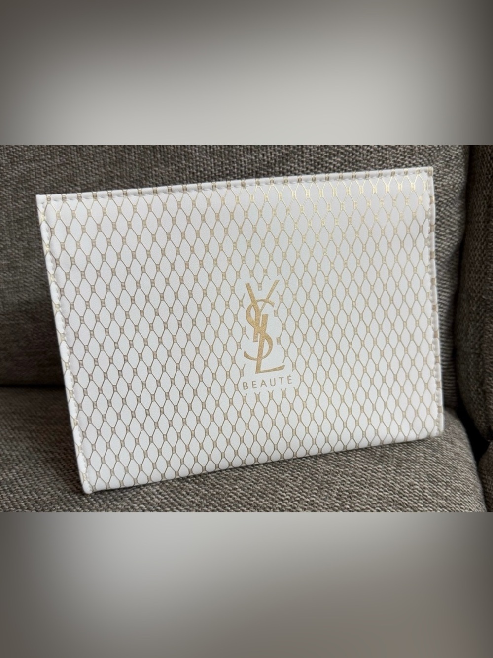 NEW - Yves Saint Laurent White and Gold Cosmetic Bag